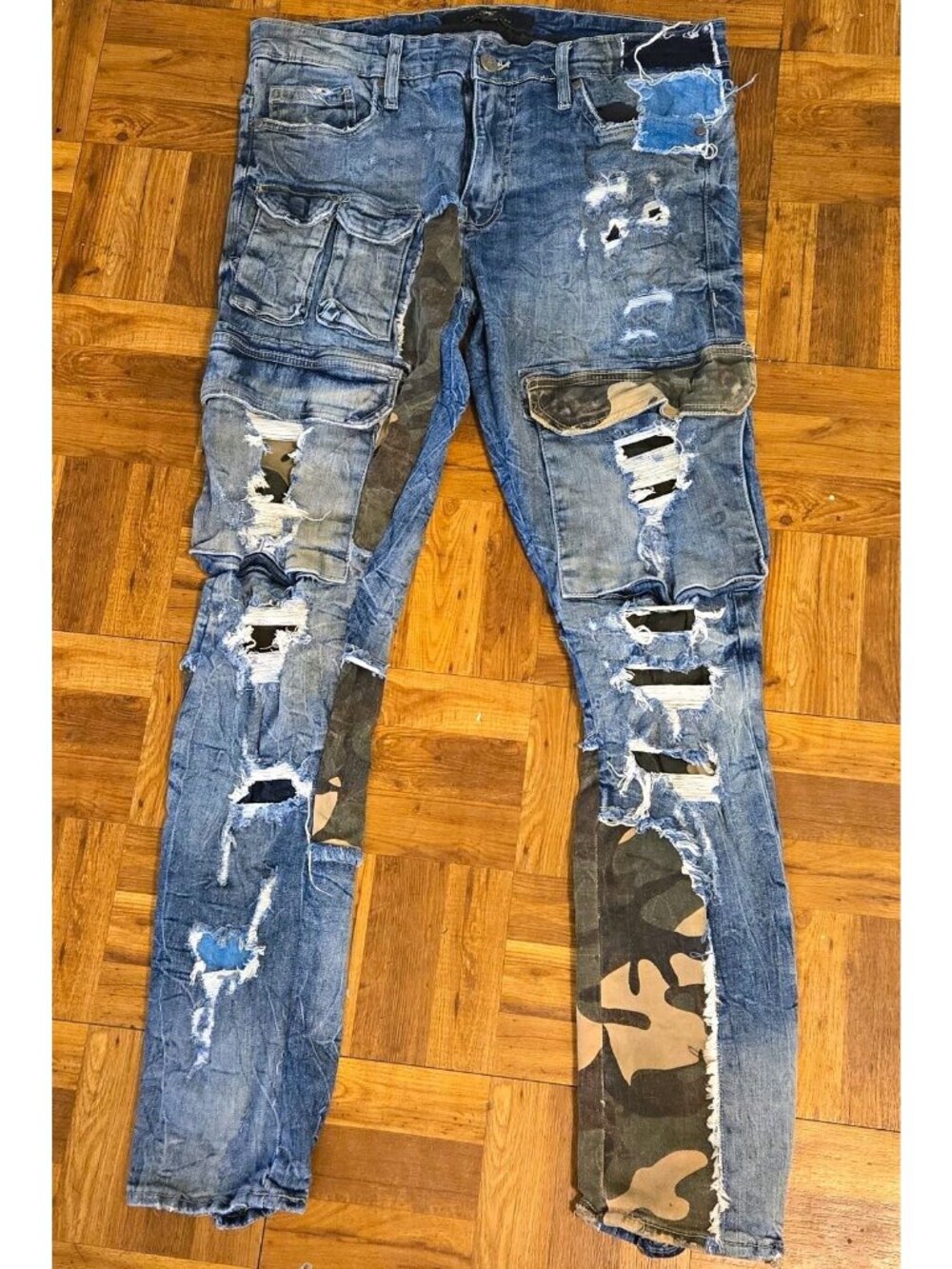 Jordan Craig Legacy Edition Jeans Mens 34x32 Distressed Camo Patchwork Cargo
